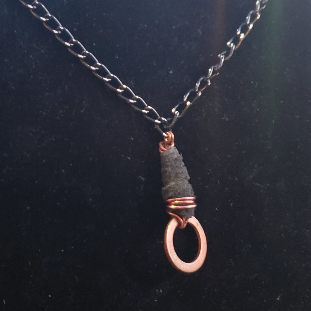 Copper and Genuine Leather fixed-position Necklace, Black Chain, ArtisanHandmade